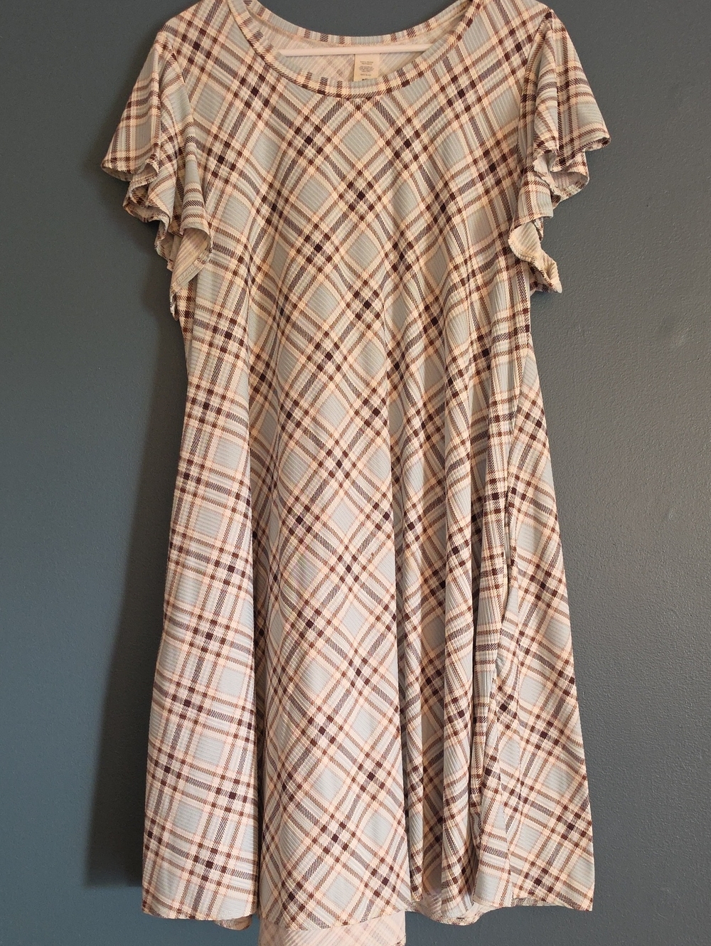Women's Light Blue Plaid Short Sleeve Swing Dress